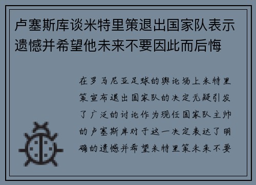 卢塞斯库谈米特里策退出国家队表示遗憾并希望他未来不要因此而后悔